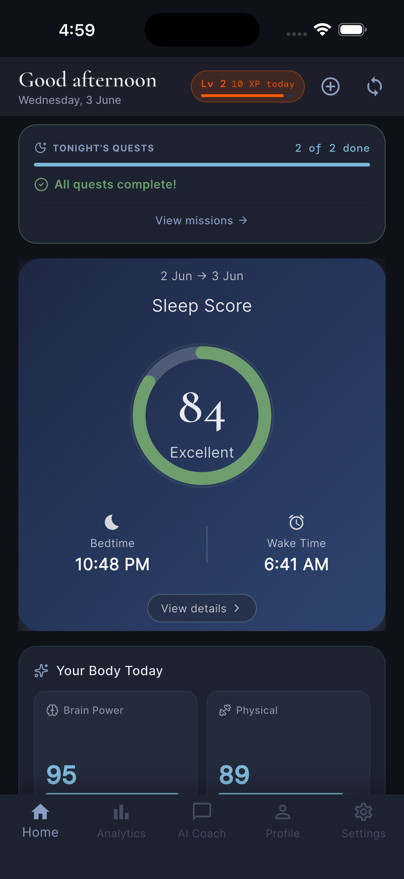 DreamIQ mostrando revelación de Arquetipo del Sueño y Edad del Sueño