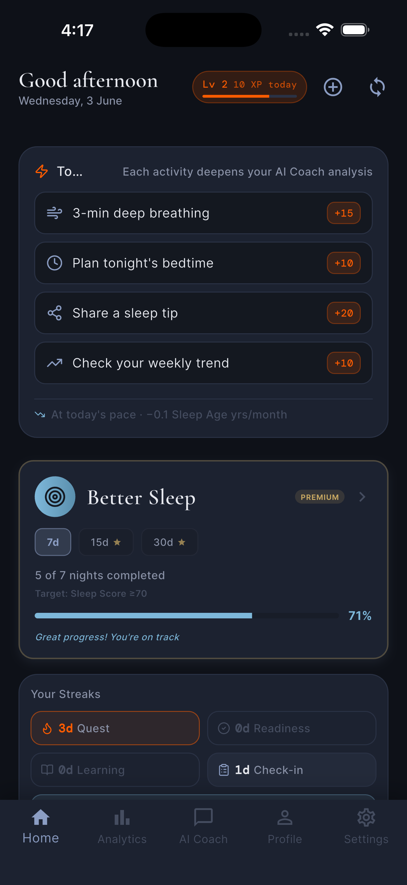 DreamIQ mostrando revelación de Arquetipo del Sueño y Edad del Sueño