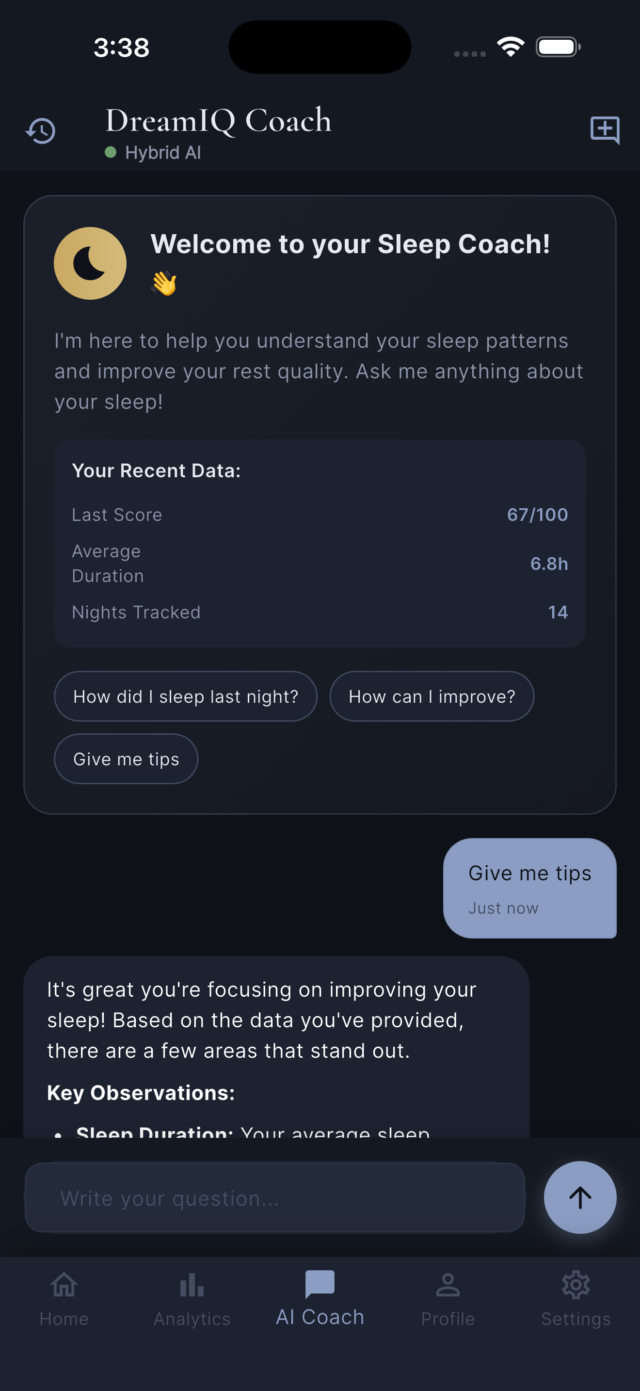 DreamIQ mostrando revelación de Arquetipo del Sueño y Edad del Sueño
